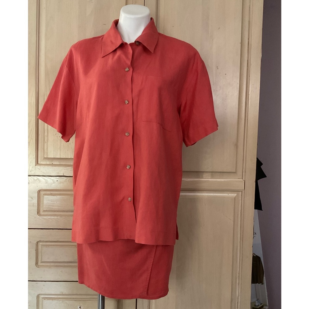 LAUREN ALEXANDRA SPORT 2pc Skirt set Sz S 100% Linen Salmon/Peach True Wrap Skir